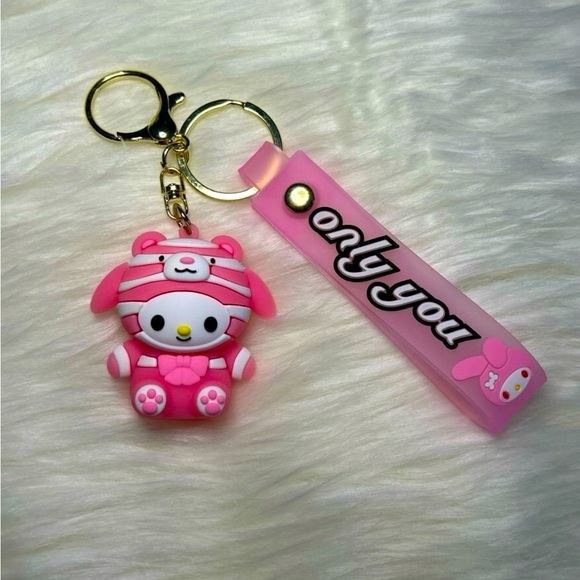 New My Melody from Hello Kitty Keychain/Wristlet in Pink Bear Suit - Picture 1 of 3